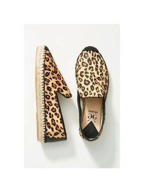 Elysess Leopard Print Calf Hair Espadrille Flats With Jute Heel
